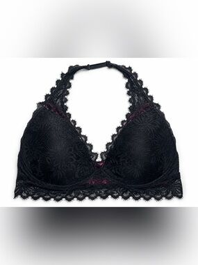 Victoria’s Secret PINK Lace Halter Bralette Black Pink Lined Wireless Bra M